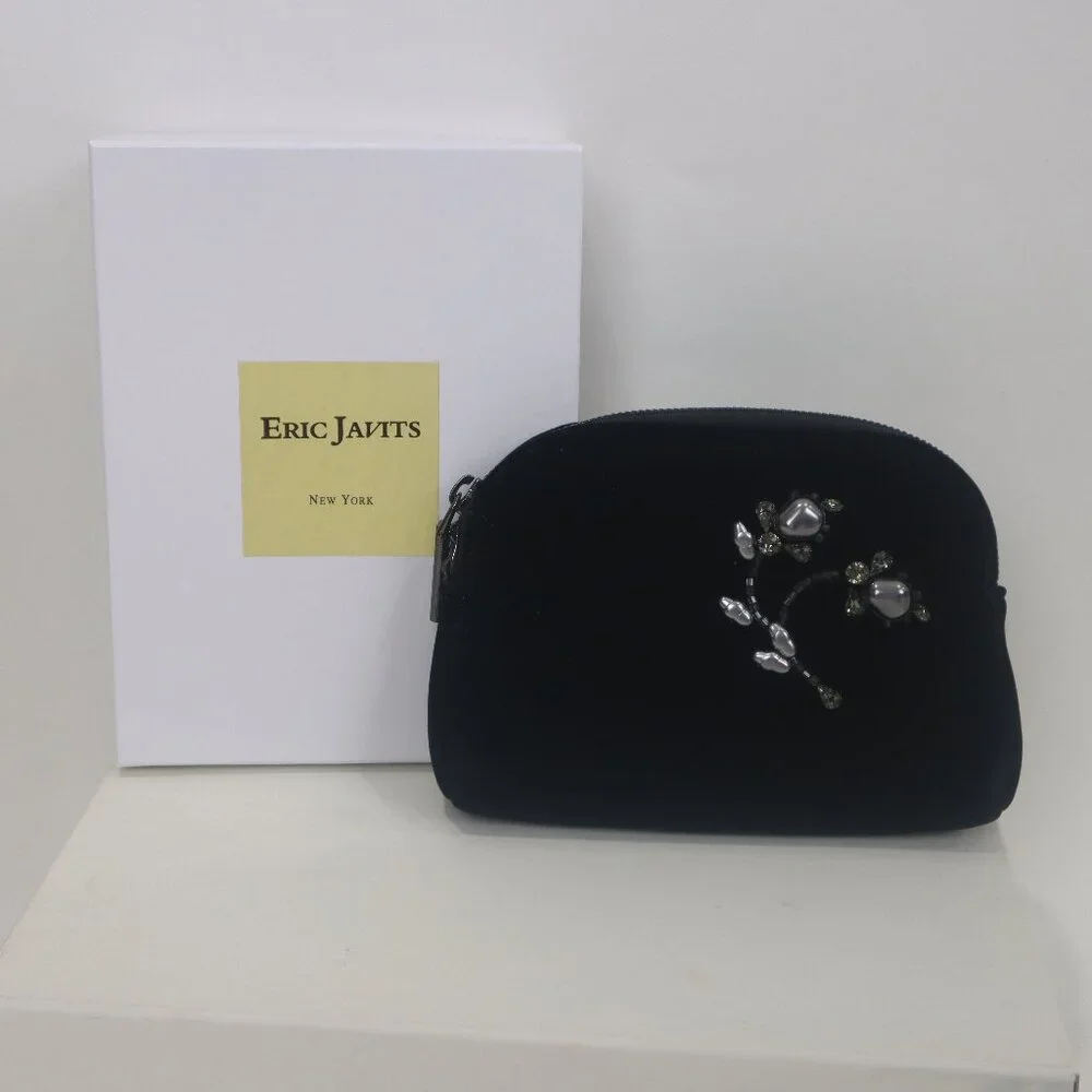 ❄️ Eric Javits Black Velvet Clutch Wristlet NIB Purse Evening Handbag Formal